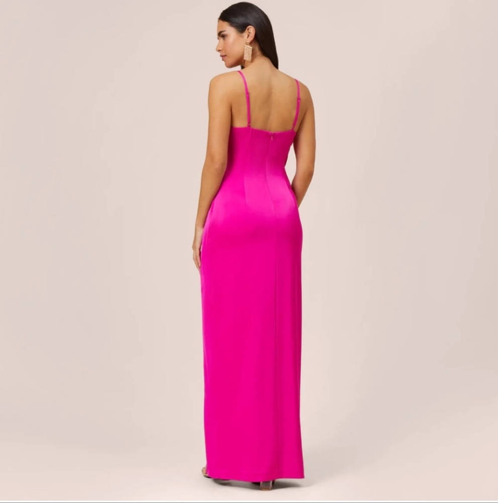 Adrianna Papell Stretch Satin Cowl Neck Long Column Gown - Picture 2 of 12